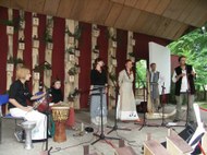 At the stage during the party 