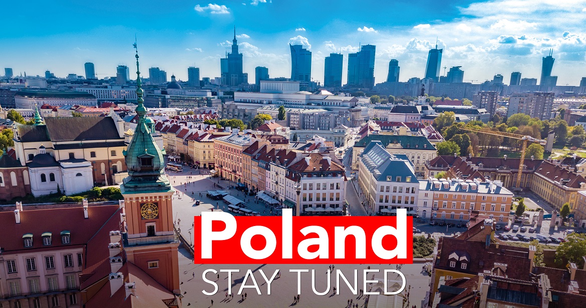 De reclamecampagne van Poland Stay Tuned in Warschau