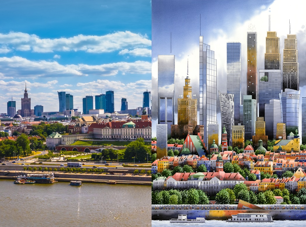 Warszawa vergelijking realiteit en schilderij